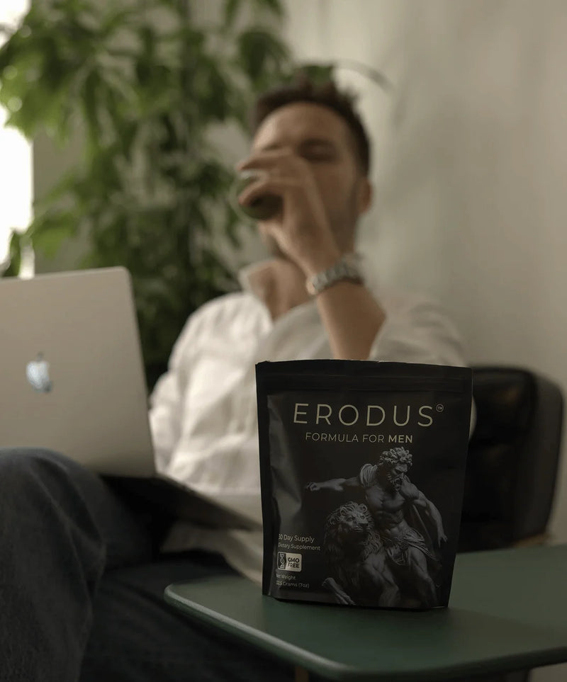 Man using Erodus supplement as part of a daily wellness routine